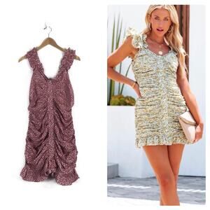 Vici Red White Floral Ruched Stretch Ruffle Sleeveless Mini Dress XL